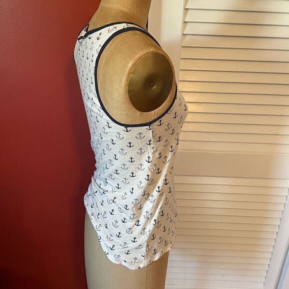 J CREW | cream with navy anchors tank top XS - Picture 4 of 7